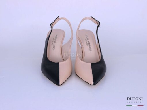 Slingback in pelle  nero e beige </br> D1276 Outlet