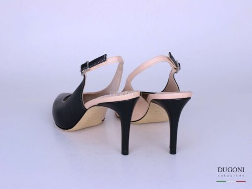 Slingback in pelle  nero e beige </br> D1276 Outlet