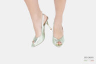 Slingback spuntato in pelle verde <br/>D1488 Outlet