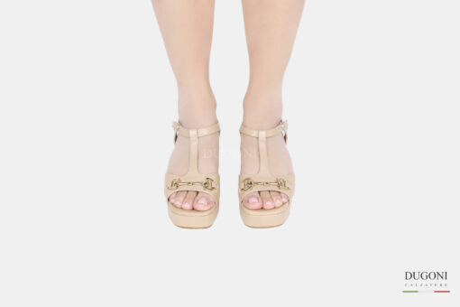 Sandalo con accessorio in pelle beige </br> D1521 Outlet