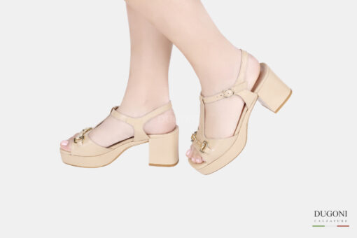 Sandalo con accessorio in pelle beige </br> D1521 Outlet