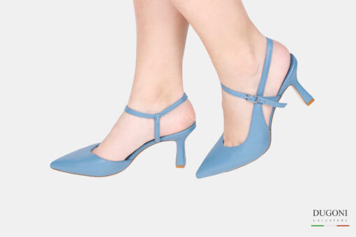 Slingback con cinturino in pelle blu fiordaliso </br> D1637 Mary Jane