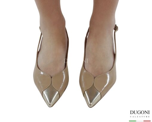 Slingback in pelle verlux nude e laminato  <br/>D1870 COLLEZIONE SPOSA